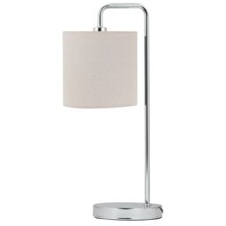 First Choice Lighting Chrome Arched Table Lamp with Natural Linen Shade in Silver - thumbnail 1