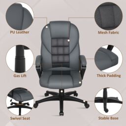 HOMCOM Executive Office Chair with High Back, Computer Chair, Charcoal Grey in Dark Grey - thumbnail 5