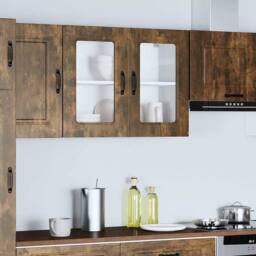 Berkfield Home Kitchen Wall Cabinet with Glass Door Kalmar Smoked Oak Engineered Wood in Brown - thumbnail 4