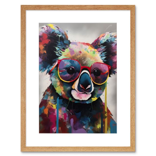 "Artery8 Wall Art Print Koala With Purple Sunglasses Modern Multicoloured Artwork Framed 9X7 Inch in Beige - Size: W7"" x H9""" - image 1