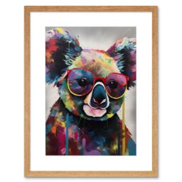 "Artery8 Wall Art Print Koala With Purple Sunglasses Modern Multicoloured Artwork Framed 9X7 Inch in Beige - Size: W7"" x H9""" - thumbnail 1