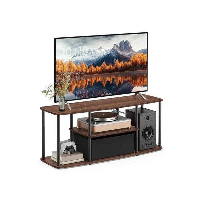 VOGREX Walnut & Black TV Stand, Toolless Assembly Media Console - image 1