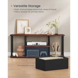 VOGREX Walnut & Black TV Stand, Toolless Assembly Media Console - thumbnail 3