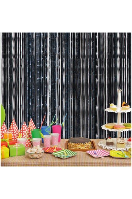 Netagon Metallic Tinsel Curtain 2.5M x 1M Black - image 1