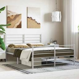 Berkfield Home Metal Bed Frame with Headboard & Footboard White 120x200 cm - Size: Small Double - thumbnail 4
