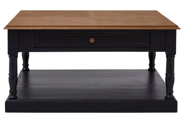 Orsina Black & Natural Wood Coffee Table, 1 Drawer Square Coffee Table For Living Room, Wooden Accent Table - image 1