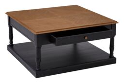 Orsina Black & Natural Wood Coffee Table, 1 Drawer Square Coffee Table For Living Room, Wooden Accent Table - thumbnail 3