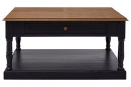 Orsina Black & Natural Wood Coffee Table, 1 Drawer Square Coffee Table For Living Room, Wooden Accent Table - thumbnail 1