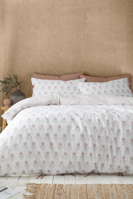 Pineapple Elephant 'Woodblock Floral' So Soft Duvet Cover Set in Terracotta - Size: Double - image 1