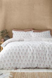 Pineapple Elephant 'Woodblock Floral' So Soft Duvet Cover Set in Terracotta - Size: Double - thumbnail 1