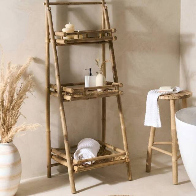 Wyld and Coco Bamboo 3-Tier Foldable Bathroom Shelf - Natural Bamboo Nordic Design - image 1