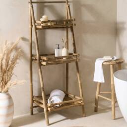 Wyld and Coco Bamboo 3-Tier Foldable Bathroom Shelf - Natural Bamboo Nordic Design