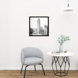 "Artery8 Wall Art Print New York Flat Iron Building Vintage Photo Square Framed Picture 16X16 Inch in Black - Size: W16"" x H16""" - thumbnail 2