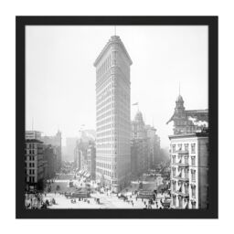 "Artery8 Wall Art Print New York Flat Iron Building Vintage Photo Square Framed Picture 16X16 Inch in Black - Size: W16"" x H16""" - thumbnail 1