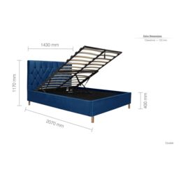 Birlea Velvet Fabric Ottoman Bed Frame Storage Loxley in Blue - Size: Double - thumbnail 6