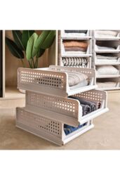 Living and Home Folding Closet Wardrobe Storage Organiser Stackable Drawer Organiser Basket Clothes Storage Box for Bedroom Kitchen Bathroom in Grey - thumbnail 2
