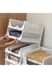 Living and Home Folding Closet Wardrobe Storage Organiser Stackable Drawer Organiser Basket Clothes Storage Box for Bedroom Kitchen Bathroom in Grey