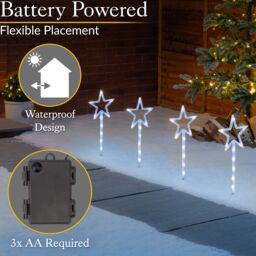 Christow Christmas Path Lights Set Outdoor Star Decorations Flashing LED 4 x 44cm in White - Size: 4 x 44 cm - thumbnail 6
