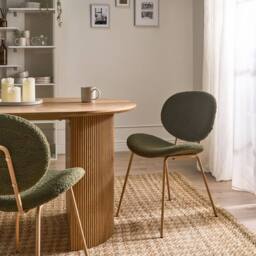 Wyld and Coco Dark Green Boucle Dining Chairs Set of 2 - Wood-Look Iron Legs - thumbnail 1