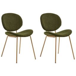 Wyld and Coco Dark Green Boucle Dining Chairs Set of 2 - Wood-Look Iron Legs - thumbnail 3