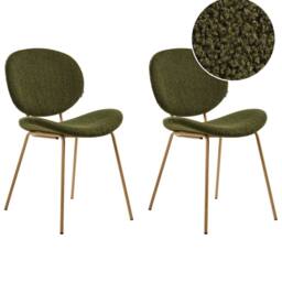 Wyld and Coco Dark Green Boucle Dining Chairs Set of 2 - Wood-Look Iron Legs - thumbnail 2