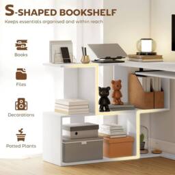 NESTLUNE L-Shaped Corner Desk with Keyboard Tray & Open Shelves in White - Size: 100 cm x 60 cm - thumbnail 6