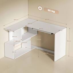 NESTLUNE L-Shaped Corner Desk with Keyboard Tray & Open Shelves in White - Size: 100 cm x 60 cm - thumbnail 2