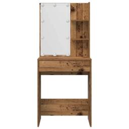 Berkfield Home Beautiful Dressing Table Set with LED Old Wood Engineered Wood in Brown - thumbnail 6