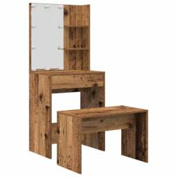 Berkfield Home Beautiful Dressing Table Set with LED Old Wood Engineered Wood in Brown - thumbnail 3
