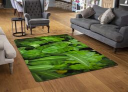 Benjamin Tate Design Abstract Background Of Dark Green Leaves Designer Rug in Natural - Size: Large - thumbnail 2