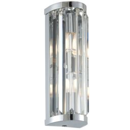 Loops IP44 Bathroom Wall Light Chrome & Crystal Round Glass Modern Slotted Jewel Lamp in Clear - thumbnail 1