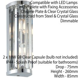 Loops IP44 Bathroom Wall Light Chrome & Crystal Round Glass Modern Slotted Jewel Lamp in Clear - thumbnail 2