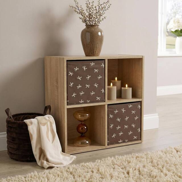 OHS 2 x Bows Storage Box Folding Cube Shoe Toy Organiser in Brown - image 1