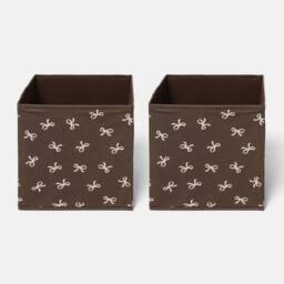 OHS 2 x Bows Storage Box Folding Cube Shoe Toy Organiser in Brown - thumbnail 2