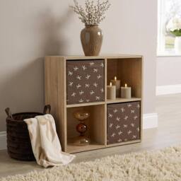 OHS 2 x Bows Storage Box Folding Cube Shoe Toy Organiser in Brown - thumbnail 1
