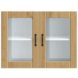 Berkfield Home Kitchen Wall Cabinet with Glass Door Lucca Artisan Oak Engineered Wood in Brown - thumbnail 6