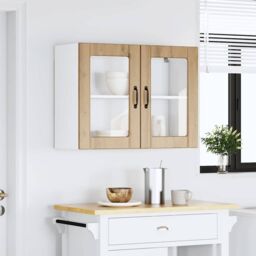 Berkfield Home Kitchen Wall Cabinet with Glass Door Lucca Artisan Oak Engineered Wood in Brown - thumbnail 3