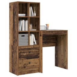 Berkfield Home Desk with Storage Old Wood Engineered Wood in Yellow - thumbnail 3