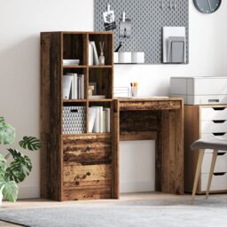 Berkfield Home Desk with Storage Old Wood Engineered Wood in Yellow