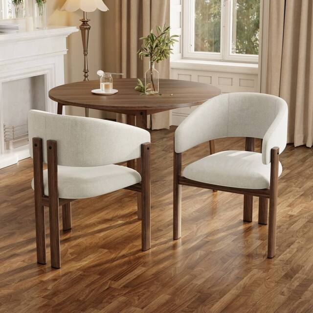HomeTouch Beige Dining chairs with Armrests & Dark Wooden Legs Set of 2 - Size: 2 Pack - image 1