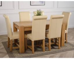 Thats Furniture Kuba 150 x 85 cm Medium Oak Dining Table & 6 Washington Leather Chairs in Cream - thumbnail 3