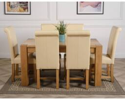 Thats Furniture Kuba 150 x 85 cm Medium Oak Dining Table & 6 Washington Leather Chairs in Cream - thumbnail 2