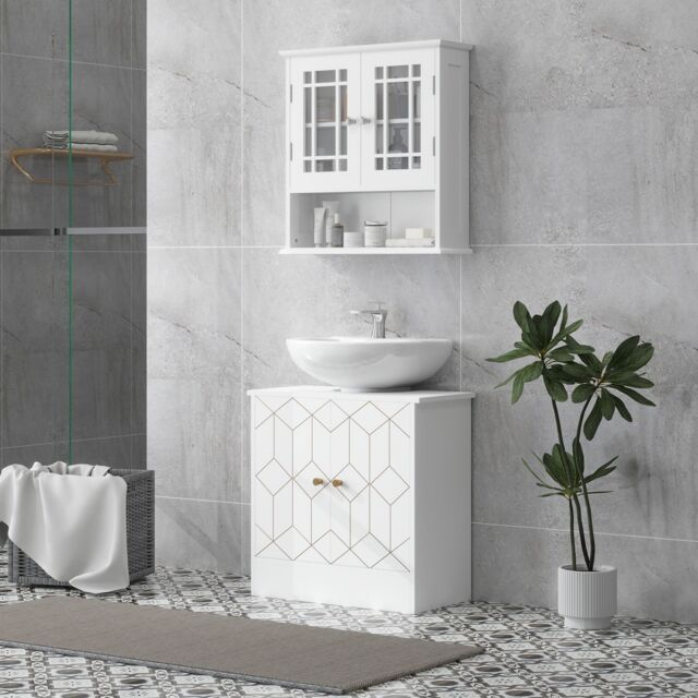 HOMCOM Bathroom Under Sink Cabinet for Basin with or without Pedestal White - image 1