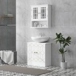HOMCOM Bathroom Under Sink Cabinet for Basin with or without Pedestal White - thumbnail 1