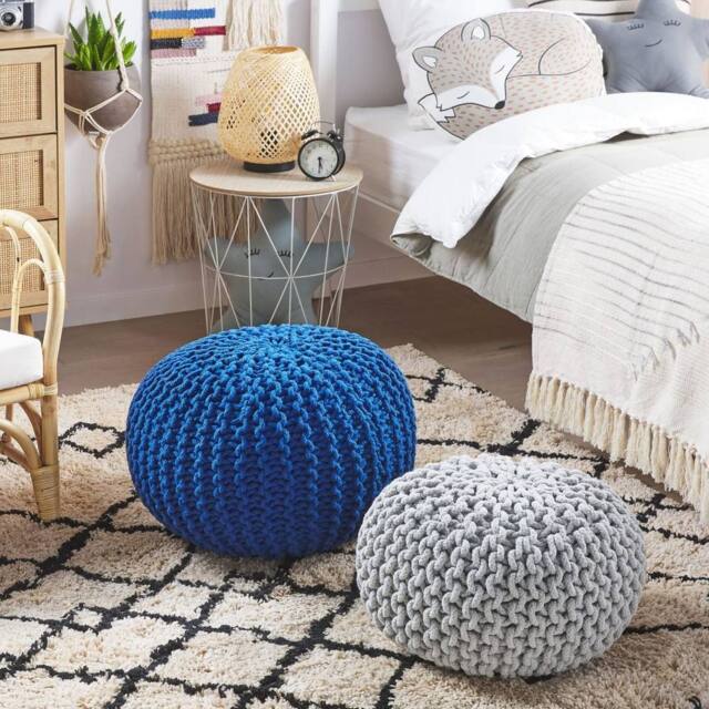 Wyld and Coco Knitted Pouf Ottoman Light Grey Cotton 40 x 25 cm - image 1