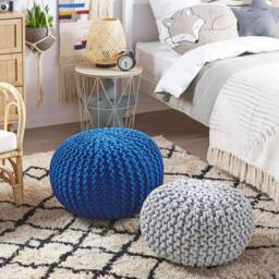 Wyld and Coco Knitted Pouf Ottoman Light Grey Cotton 40 x 25 cm - thumbnail 1