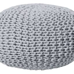 Wyld and Coco Knitted Pouf Ottoman Light Grey Cotton 40 x 25 cm - thumbnail 2