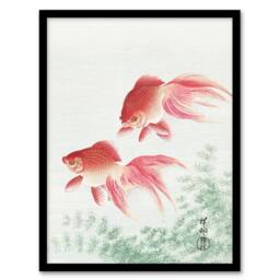 "Artery8 Two Veiltail Goldfish in Pond Vintage Japan Framed Wall Art Print Koson in Pink - Size: W12"" x H16""" - thumbnail 1