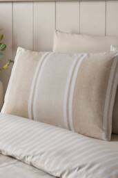 Catherine Lansfield 'Banded Stripe' Reversible Duvet Cover Set in Natural - Size: Double - thumbnail 3
