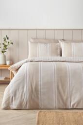 Catherine Lansfield 'Banded Stripe' Reversible Duvet Cover Set in Natural - Size: Double - thumbnail 1